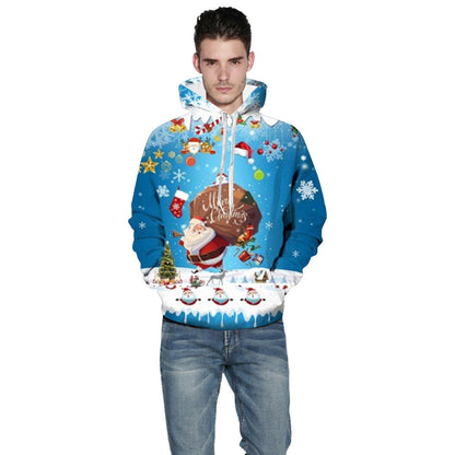 Christmas 3D digital printing pullover hoodie with festive graphic design