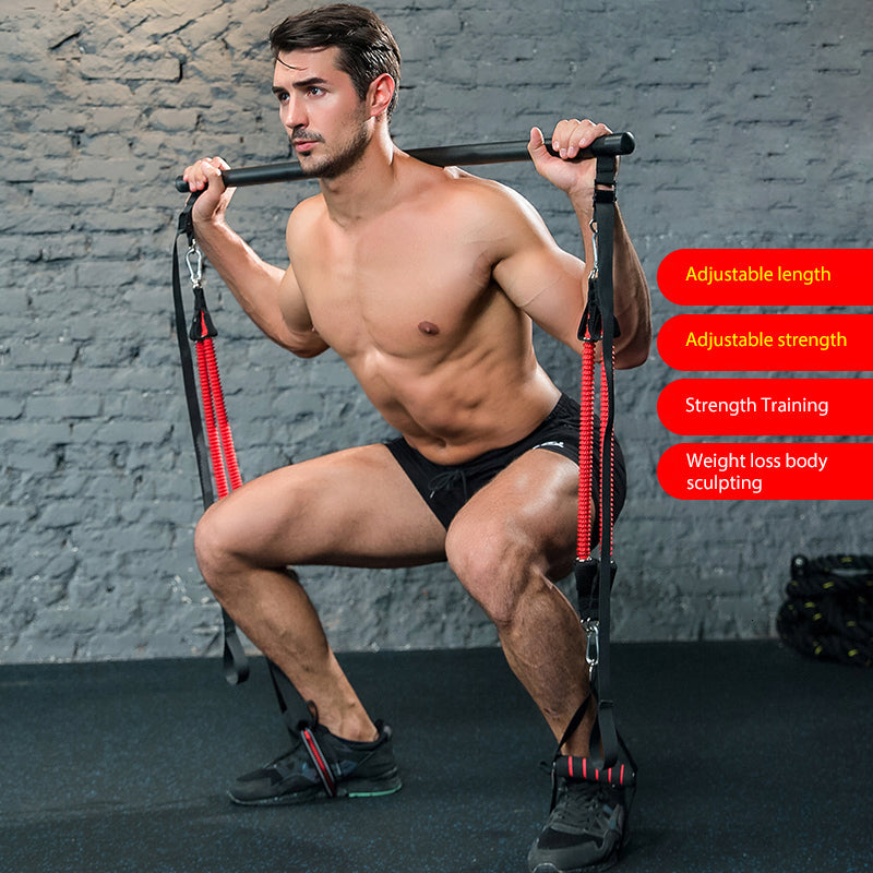 Body workout trainer bar with resistance bands and rubber buckles by My Store