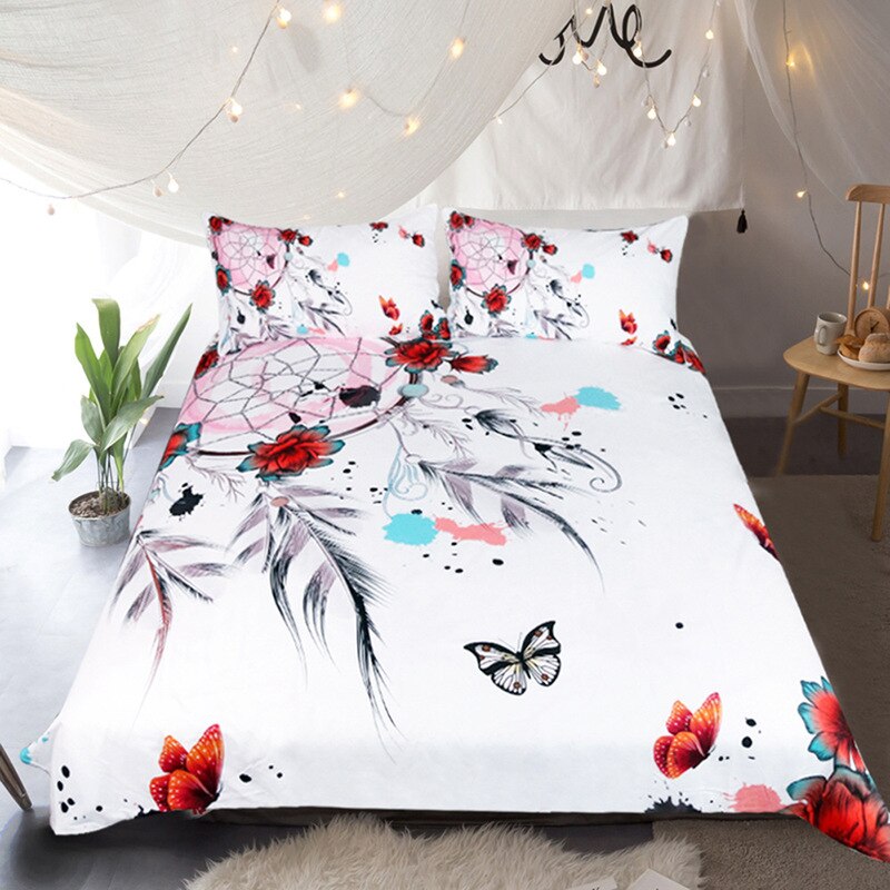 Flying dream catcher four-piece home textile set with decorative dream catcher design and soft fabric pieces