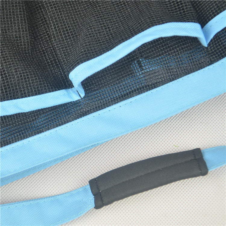 Mesh bathroom storage bag hanging organizer with multiple compartments for toiletries and bath accessories