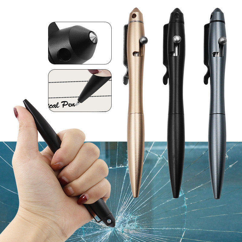 Outdoor self-defense writing pen with tungsten steel head and glass-breaking tip
