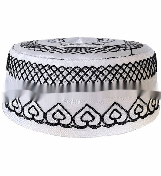 Mens Embroidered Solid-Color Striped Muslim Hat For Adults