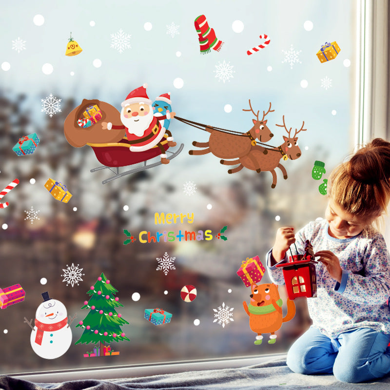 Christmas decorations store window stickers displayed for festive window decor