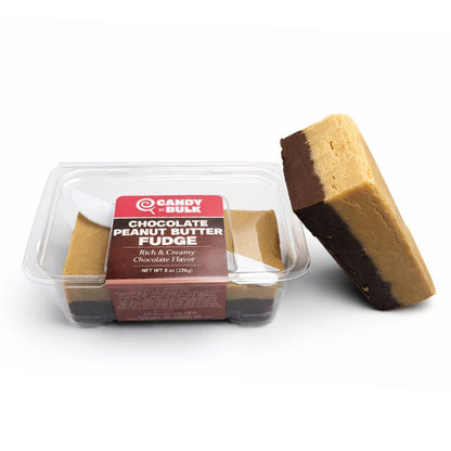 Chocolate peanut butter fudge squares by Candy In Bulk, creamy and rich dessert treats with a smooth chocolate and peanut butter flavor.