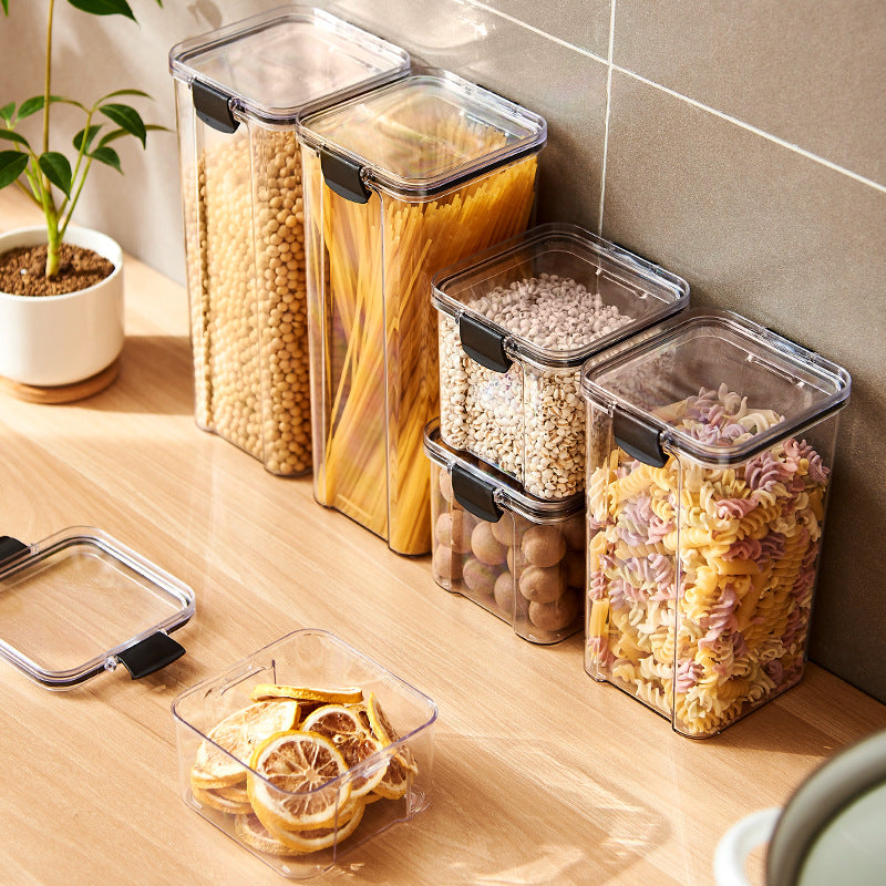 Transparent stackable plastic can for food-grade grains, sealed refrigerator preservation storage box