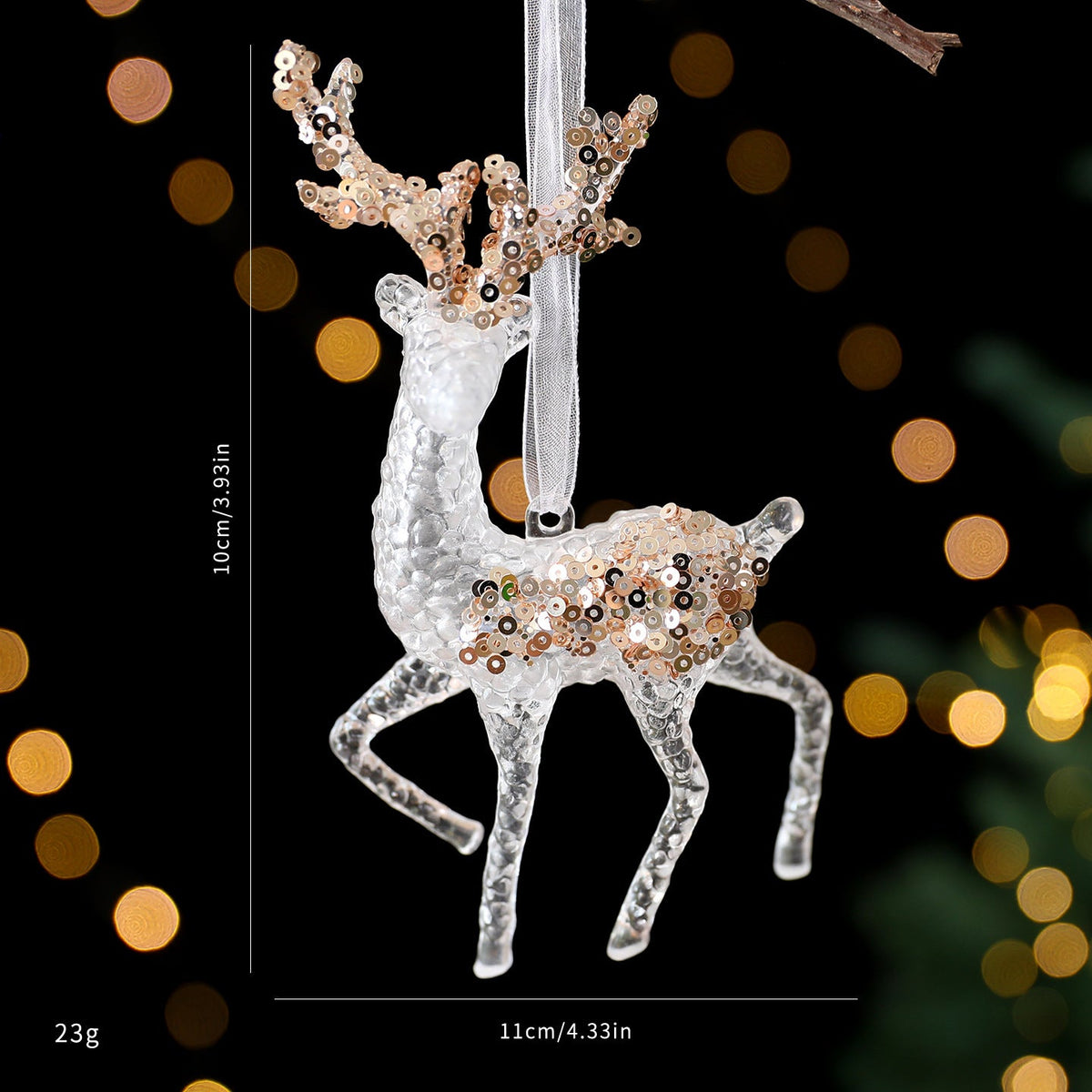 Christmas decorations sequined acrylic pendant with sparkling festive design, shown against a plain background