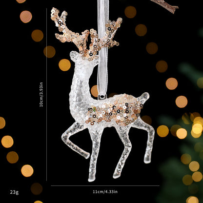 Christmas decorations sequined acrylic pendant with sparkling festive design, shown against a plain background