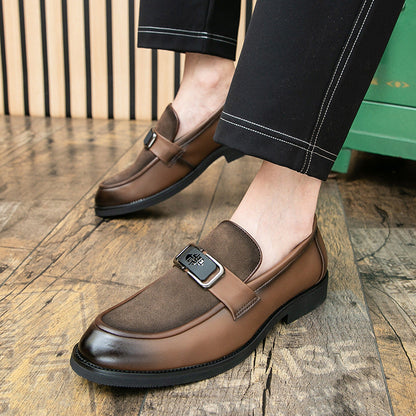 Men's plus-size leather slip-on casual loafers in a classic low-cut design