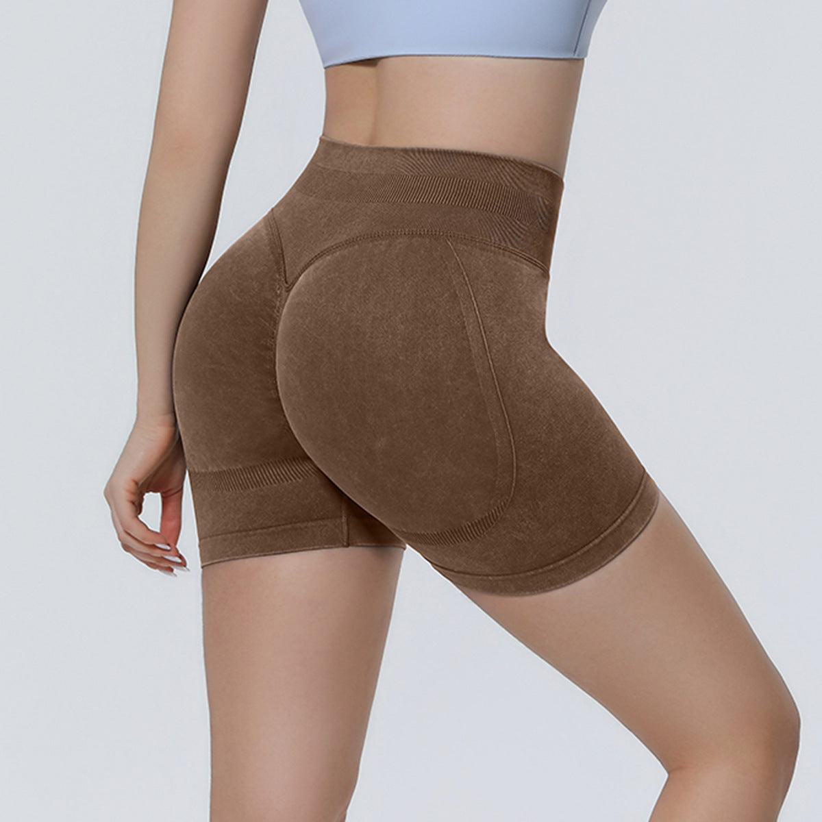 Seamless knitted sand-washed yoga shorts by My Store in a close-fitting athletic design