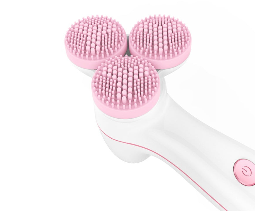 Three round 3D silicone cleansing instruments in a compact facial cleansing tool design