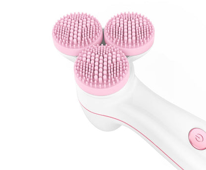 Three round 3D silicone cleansing instruments in a compact facial cleansing tool design