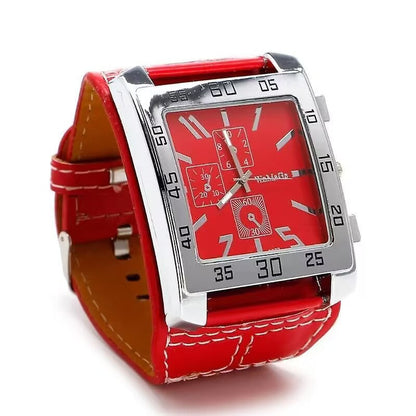 Men's military-style square dial watch with simulated three-layer design