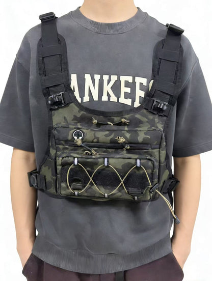 Tactical multi-functional chest pack for trail running, adjustable outdoor gear bag shown from the front