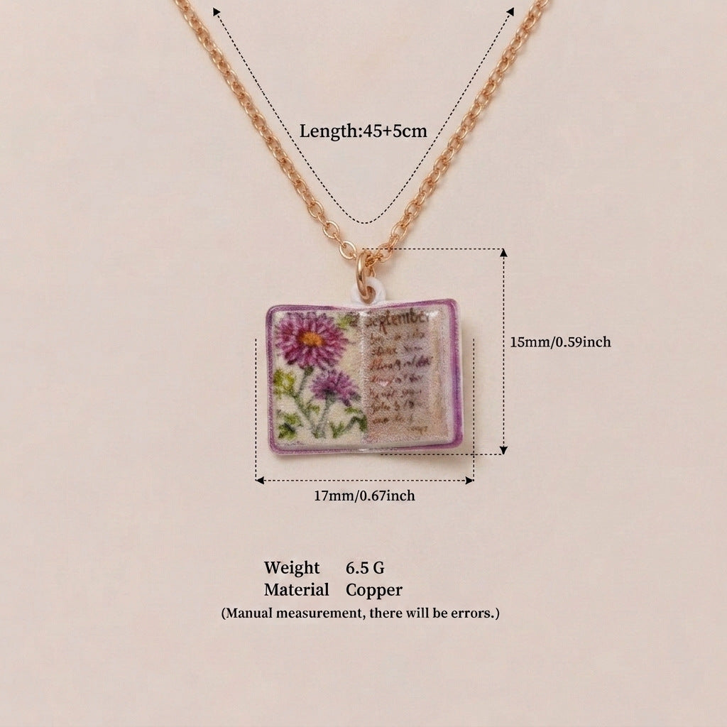 Retro book necklace for women, featuring a vintage book-shaped pendant on a delicate chain
