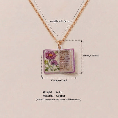 Retro book necklace for women, featuring a vintage book-shaped pendant on a delicate chain
