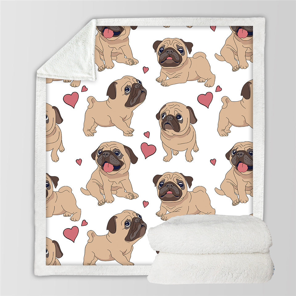 Winter double-layer thick printed cotton fleece sofa blanket featuring a cozy puppy series design