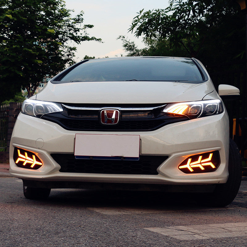 Car modified two-color daytime running lights, front view in dual-color design