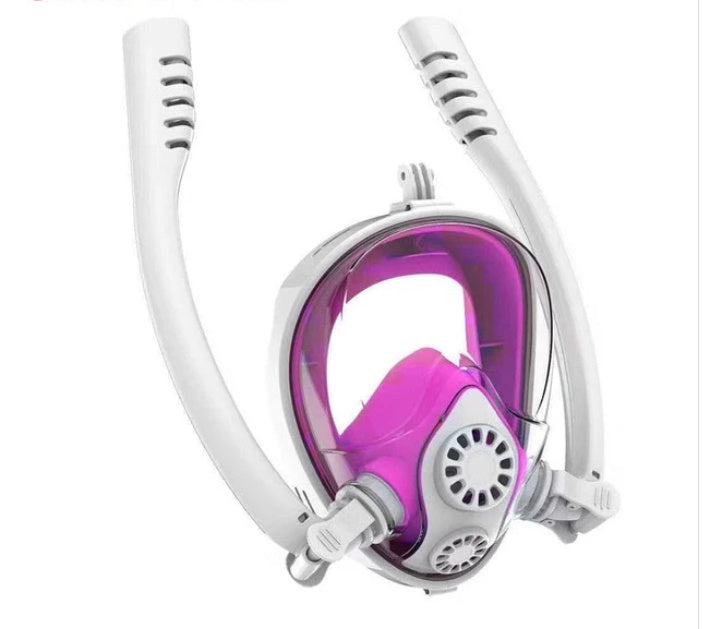 Scuba diving mask with clear lens and adjustable silicone strap