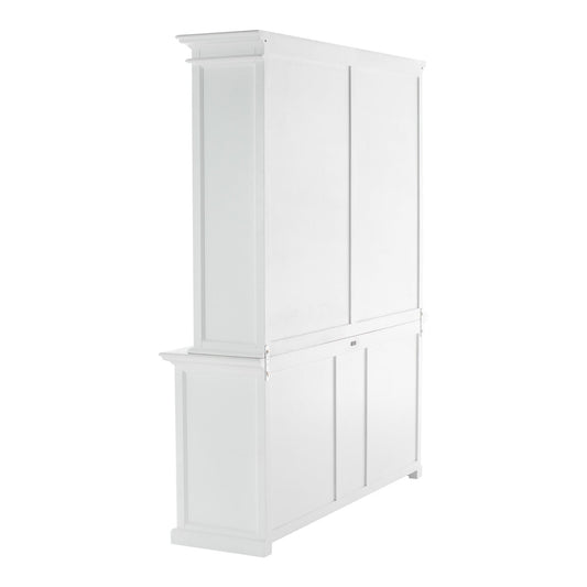 White solid wood four-tier bookcase with spacious shelves, perfect for organizing books and decor in a modern home.