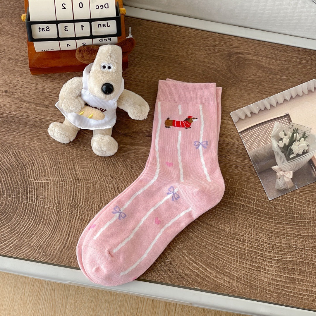 Cartoon dachshund socks for women by My Store, featuring playful dog illustrations feli