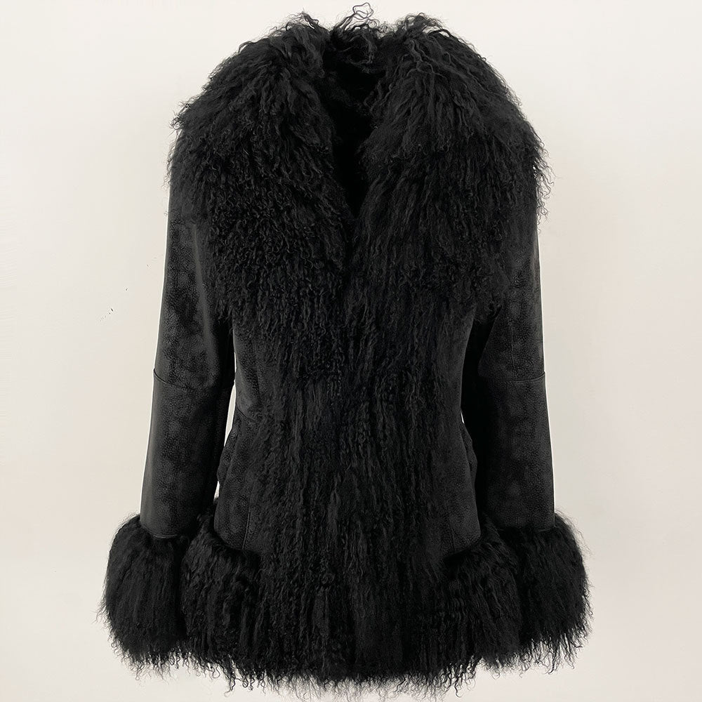 Thickened wool jacket with suede-like finish, front view