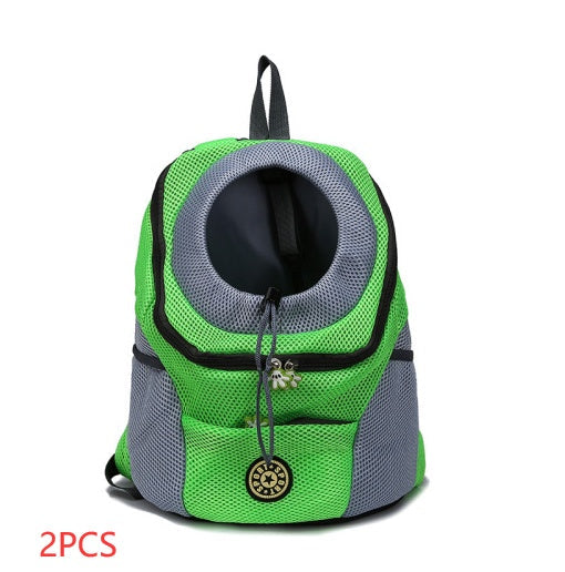 Pet backpack dog carrier in black with padded straps and breathable mesh panels