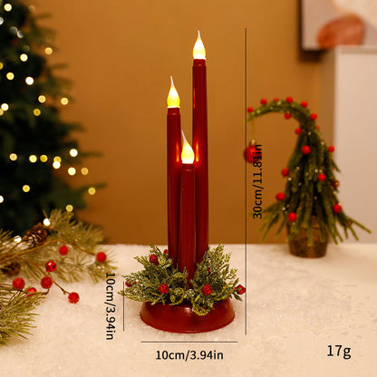 LED electronic candle Christmas decoration with warm flickering light, battery-operated festive ornament