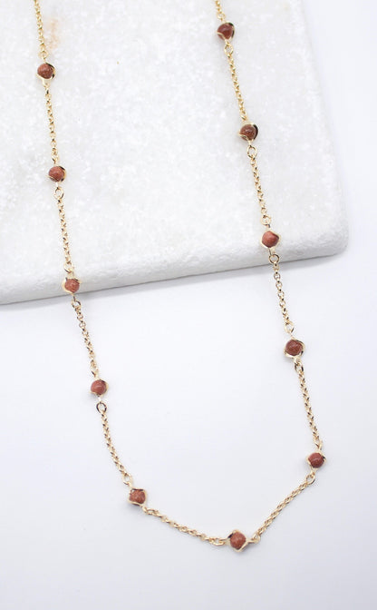 18K gold filled brown aventurine bead necklace with 5mm beads by MIA Jewelry, featuring a polished, elegant design.