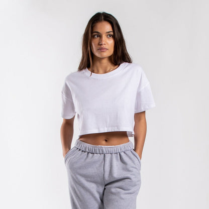 Women's loose cropped tee from POS Wholesale, featuring a relaxed fit and casual style, shown on a white background.