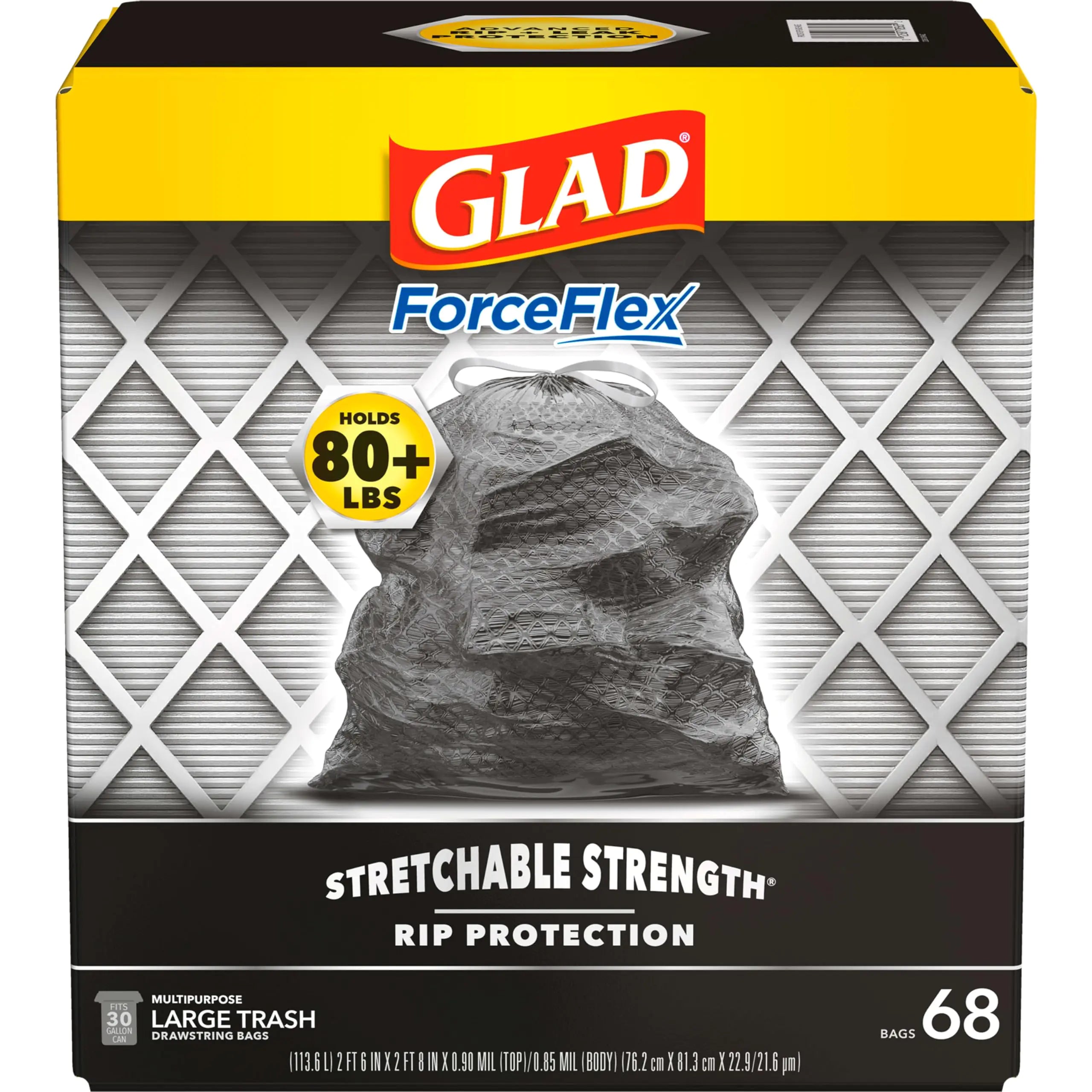Glad Trash Bags ForceFlex Large Garbage Bags ‚ 30 Gallon Black Trash Bag ‚ 68 Count (Package May Vary)