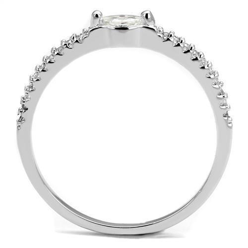 Rhodium brass ring with AAA grade clear CZ gemstone, elegant jewelry piece from Alamode.