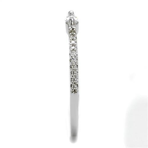 Alamode rhodium brass ring featuring a clear AAA grade cubic zirconia gemstone, showcasing a polished and elegant jewelry design.