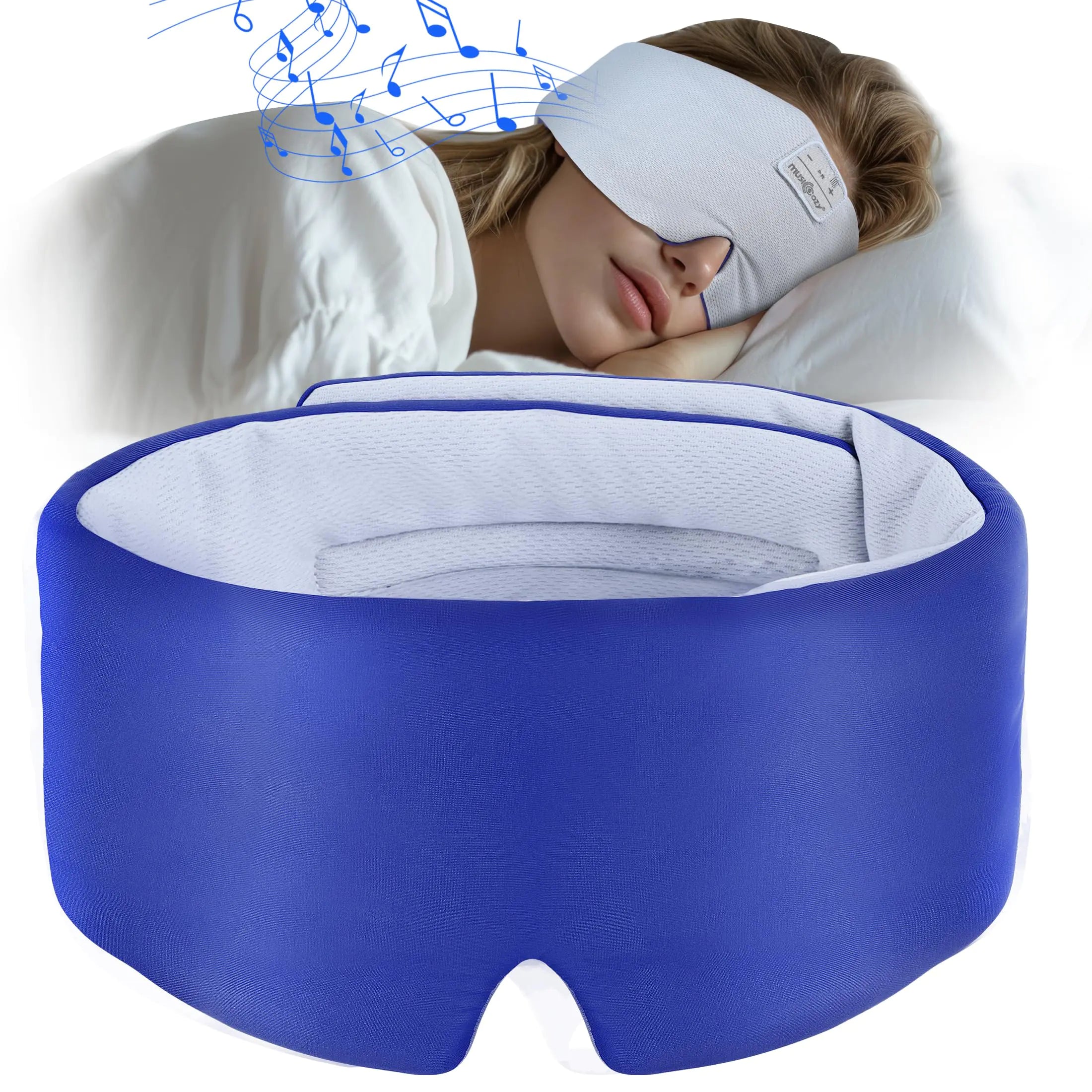 MUSICOZY Ice Silk Sleep Headphones with Bluetooth Mask Eye Mask for Sleeping in Total Darkness 5.4 Bluetooth Sleep Mask Sleep Headphones Soft Gifts for Men Women (Blue)