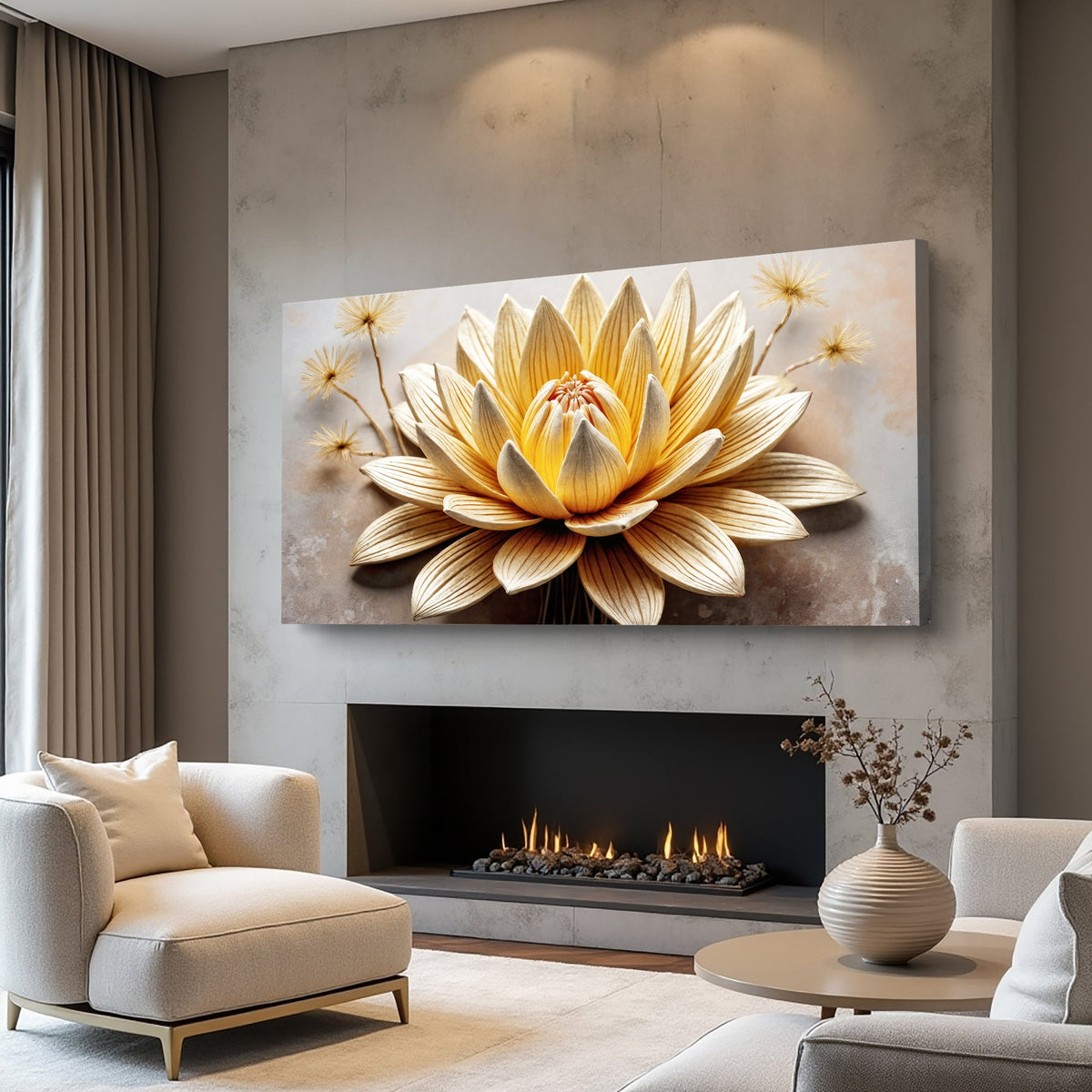 Golden Lotus Minimalist Abstract Wall Art II