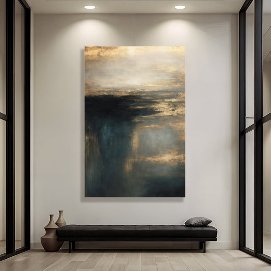 Colorful cloudscape glimmer wall art on canvas by Tailored Canvases, featuring a vibrant, abstract sky scene.