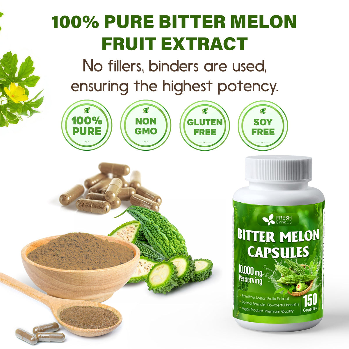Bitter Melon Capsules, 1000mg, 150 Capsules - Gluten Free, Non-GMO