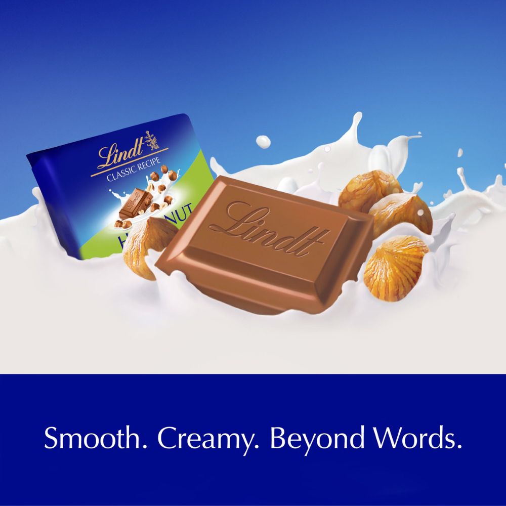 Assorted Lindt Classic Recipe Hazelnut Mini Chocolate Bars in a bulk value bag by Candy In Bulk, showing the individual chocolate pieces.