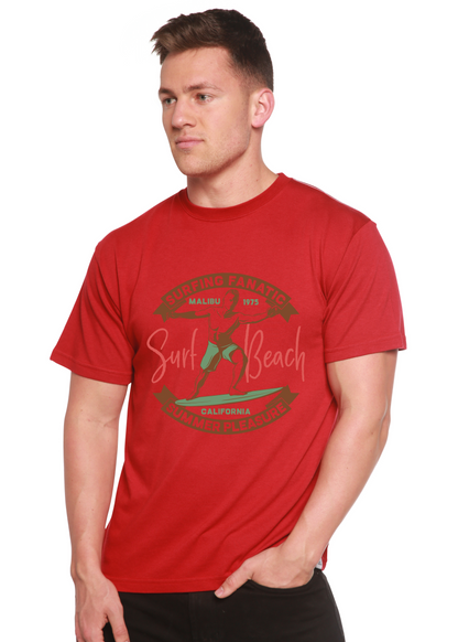 Men's printed surf beach T-shirt by Spun Bamboo, featuring bamboo viscose and organic cotton fabric with graphic design.