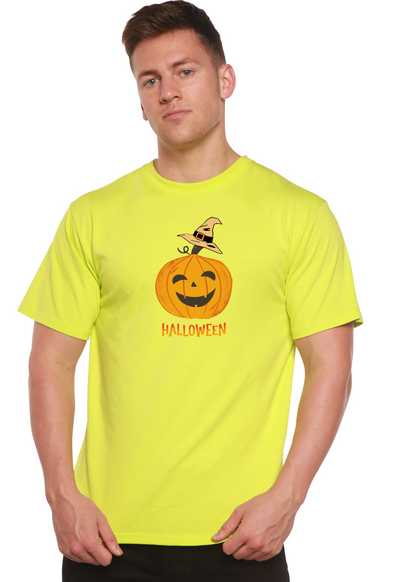 Unisex Halloween pumpkin graphic T-shirt by Spun Bamboo, short sleeve men's top made from bamboo viscose and organic cotton.
