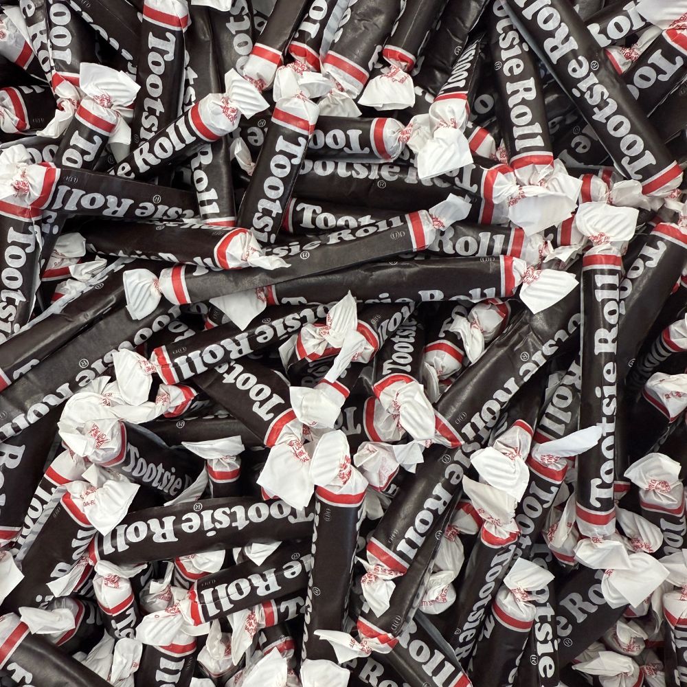 Chocolate Tootsie Roll candy in a bulk value bag, 3-inch twisted chocolate candies from Candy In Bulk.
