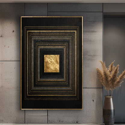 Black and gold canvas wall art by Tailored Canvases, featuring abstract design on a sleek, modern canvas.