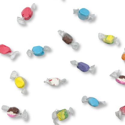 Assorted Salt Water Taffy Candy from Candy In Bulk in a large value bag, featuring colorful, chewy candies in various flavors.