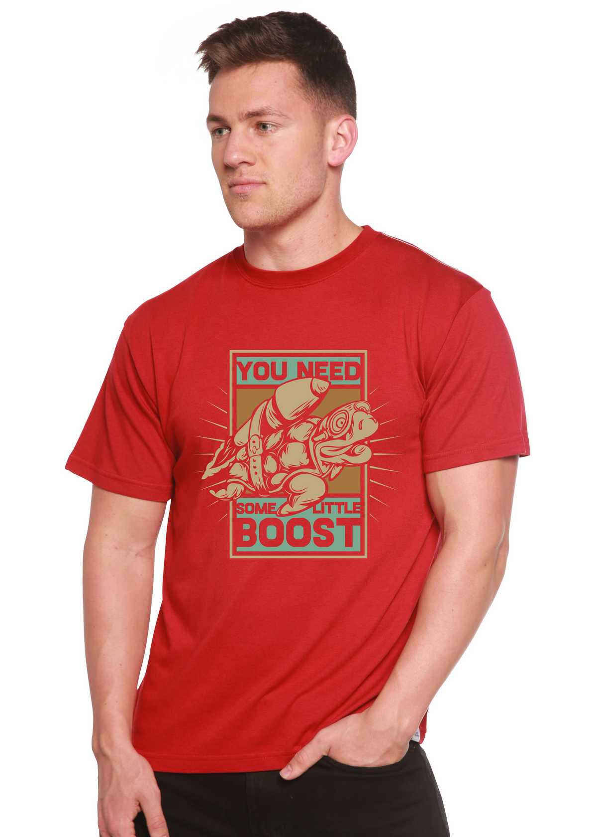 Spun Bamboo men's printed T-shirt featuring bamboo viscose and organic cotton with a graphic design on the front.