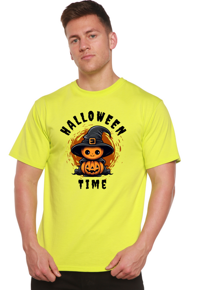 Men's Halloween Time Spun Bamboo unisex short sleeve graphic T-shirt with Halloween-themed print, made from organic cotton and bamboo viscose.