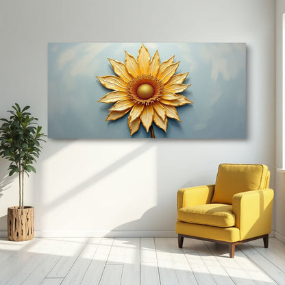 Golden dandelion abstract wall art on canvas featuring minimalist design, by Tailored Canvases.
