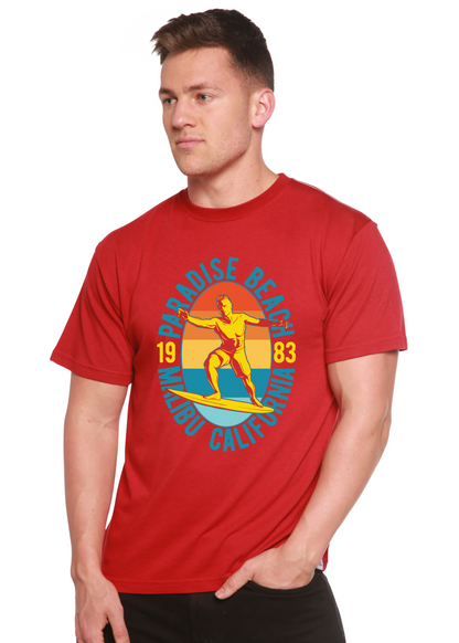 Spun Bamboo Paradise Beach 1983 men's graphic T-shirt with bamboo viscose and organic cotton, short sleeve, printed design.