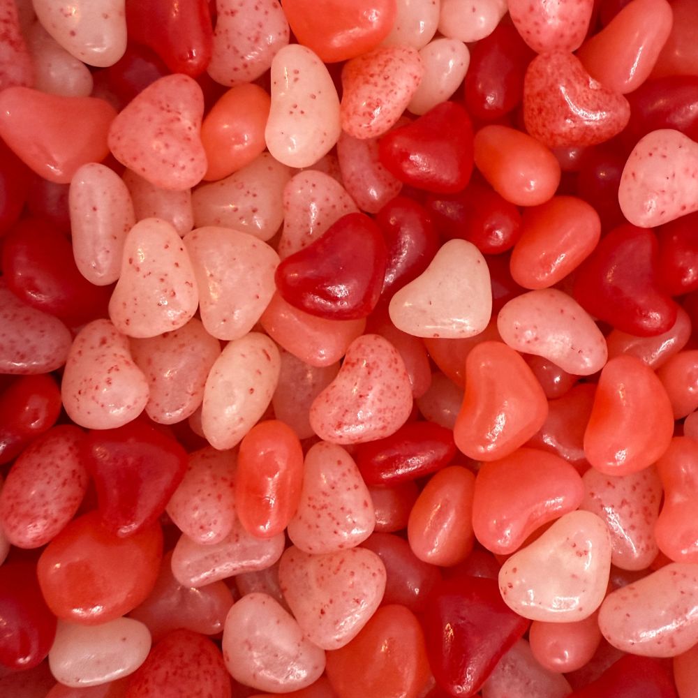 Assorted Jolly Rancher Jelly Hearts candy in a bulk value bag from Candy In Bulk, colorful heart-shaped chewy candies.