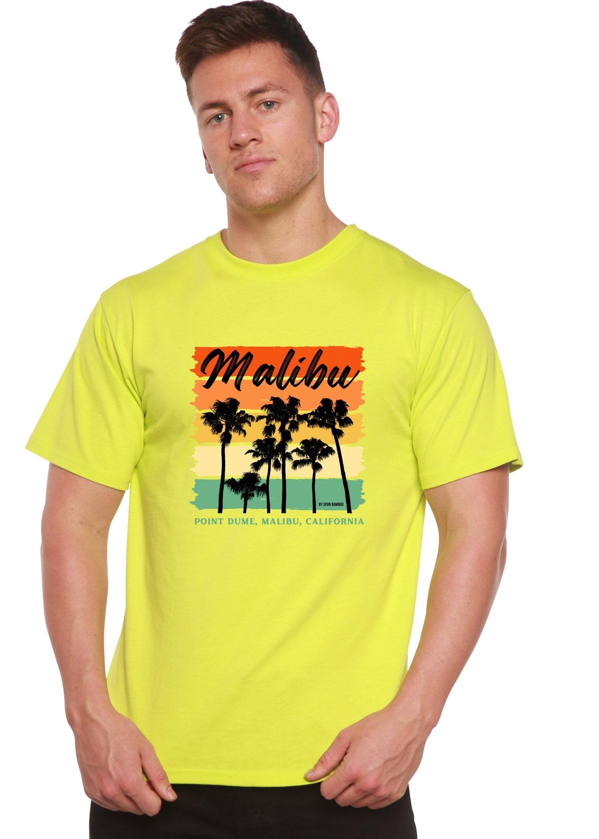 Spun Bamboo men's graphic T-shirt made of bamboo viscose and organic cotton, featuring a colorful printed design on short sleeves.
