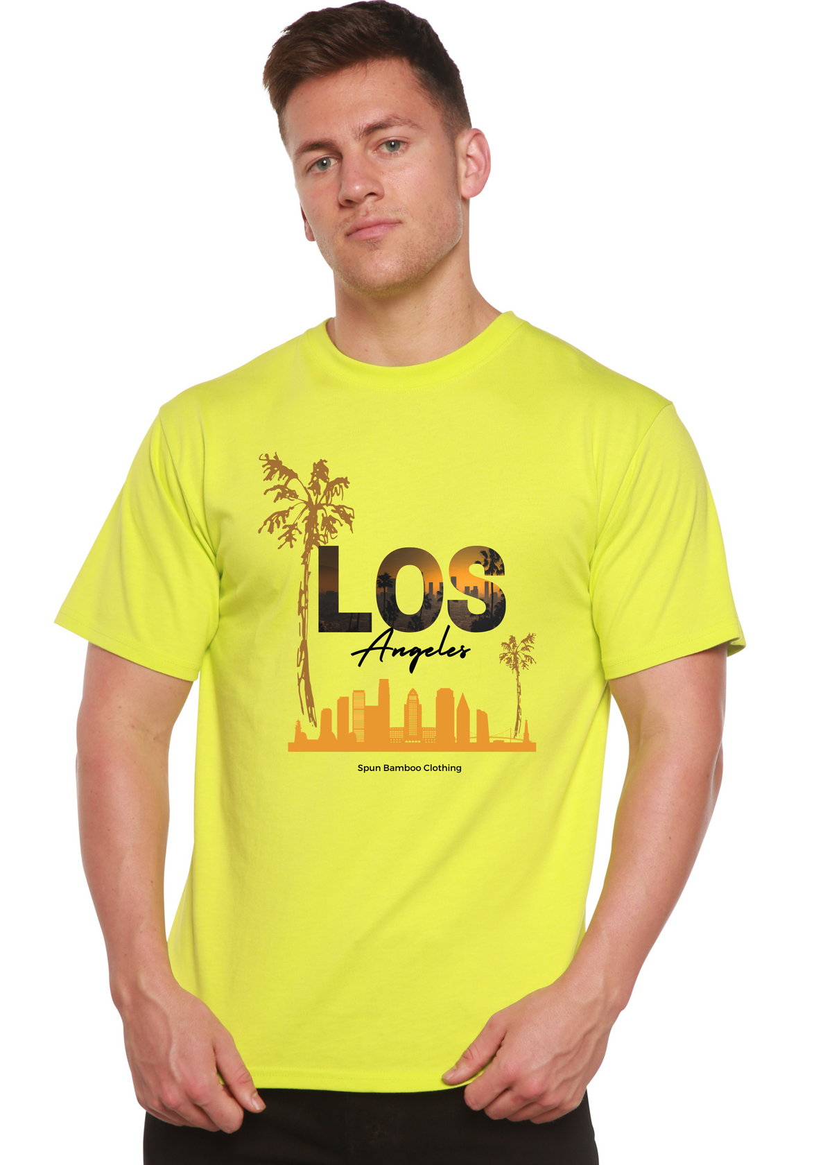 Men's printed graphic T-shirt from Spun Bamboo, Los Angeles unisex bamboo viscose and organic cotton short sleeve tee with city graphic.