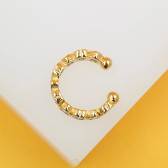 Gold filled CZ heart-shaped ear cuffs from MIA Jewelry, stylish and elegant earrings for pierced ears.